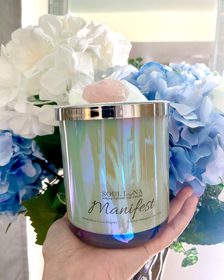 MANIFEST Love Crystal Blue Candle