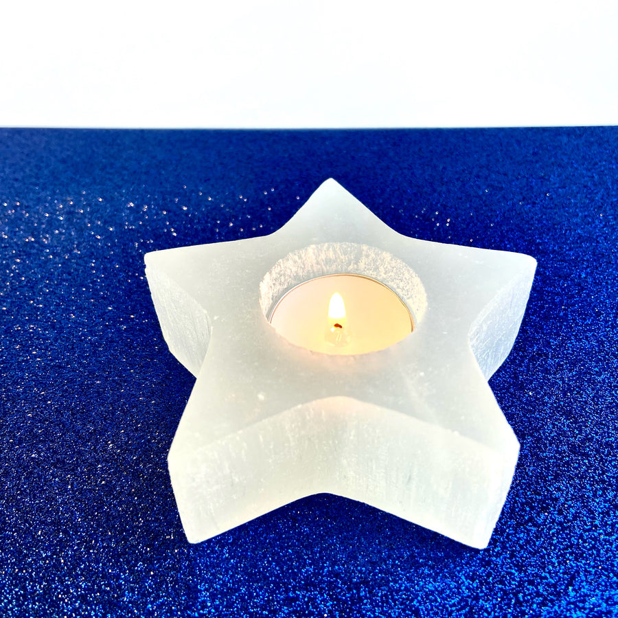 Selenite Star Crystal Candle Holder